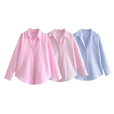 Autumn New Women's Simple Fashion Casual Loose Collar Single Buckle Long-Sleeved Shirt Top