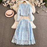 Exquisite Two Sets Of Femininity Famous Lady Light Luxury Thin Lace Embroidery Nail Studded Dress Skirt 0415