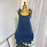 Ins Hot Summer New Fashion Splicing Sling Strap A-Word Denim Dress Skirt