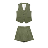 Women's 2025 Spring New Fashioned Colored Flax-Blend Vest + Shorts Set
