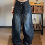 High Street Vintage Water Wash Scissors Jeans Babes Design Broad Legs Casual Thin To Make Old Tug Trousers