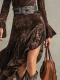 2025 Women's Velvet Splicing Lace Waist Dress French Temperament Dress