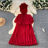 Light Luxury High-End Feeling Sleeveless Dress Women's Summer Lotus Leaves Side Waist Temperament Niche Chic Beautiful Long Dress