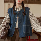 Vintage Denim Vest Vest Vest Women's Spring And Autumn Fashion Fashion New External Folding Shirt Shoulder Clip