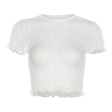 2025 Summer Fashion Trend Women's New Round Neck Short Sleeve Mesh Net Open Umbilical Repair T-Shirt
