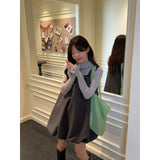 French Bow Flower Bud Vest Dress Half-High Collar Wood-Eared Bottoming Shirt Women Fashion Set