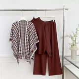 Korean Version Of Chic Fashion Set Women's Long-Sleeved Knitted Top Coat + High-Rise Display Thin Leg Straight Trousers Three-Piece Set
