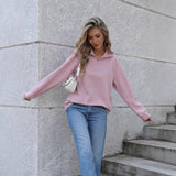 New Wish Autumn Explosion Of Women's Hot Sales Of Pure Color Long Sleeve Zipper Collar
