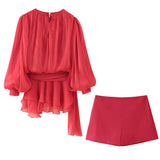 Women's Clothing 2025 New Fashion Waist Irregular Pendulum Dress Shorts Set
