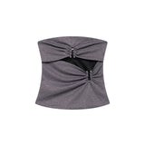Open Design Metal Decoration Folded Breast 2025 Summer Sexy Shoulder Repair Short-Term Waistcoat Woman