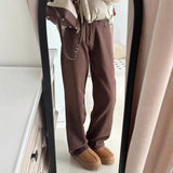 Brown Jeans Women Plus Velvet Thick 2025 Autumn And Winter High-Waisted Narrow Version Of Straight Trousers Small Drag Broad Leg Pants
