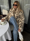Exploding 2025 Autumn And Winter New Temperament Fashion Leopard-Print Collar Imitation Fur Coat