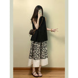 Summer Dopamine Sleeveless Top Women Summer New Set Of High-Waisted Hanging Feeling Relaxed A Word Broken Flower Long Skirt