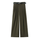Women's Clothing 2025 New Fashion Comfortable With Belt High-Rise Double-Folded Trousers