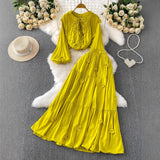 Gentle Style Pink Three-Dimensional Flower Collar Lantern Sleeve Shirt Lady Autumn High-Rise Dress Set