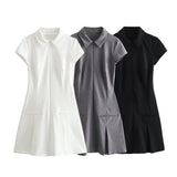 Dress New Collar Short-Sleeved 2025 Shirt Skirt Fashion Spring Fashion Pure Color