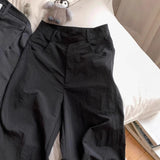 Vintage Black Quick Dry Broad Leg Trousers Women Spring And Autumn High Waist Hanging Feeling Straight Loose Trousers Tide