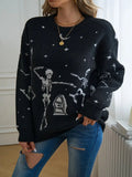 New Women's TUME Exploding Halloween Jaccupy Black Skull Knitted Knitted Sweater