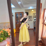 Yellow High-Waisted Half-Dress Woman's Summer Thin A-Dress Loose Waist-Hanging Long Umbrella Skirt