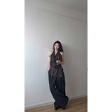 Fashion Temperament Collar Hanging Neck Vest Top Fashion Loose Feeling Loose Wide Legs Casual Pants Women Two Sets