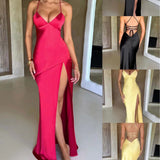 2025 Summer Women's Sling V-Necked Fork Sexy Dew Dress Temperament