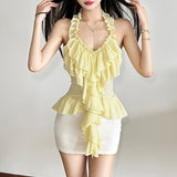 2025 Spring And Summer New Women's Sexy Hottie Irregular Design Lotus Folded Back Sleeveless Top