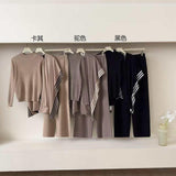 Relaxing Lazy Suit Women Loose Outer Shawl Scarf With Long-Sleeved Knitting Tops High-Rise Sweater Pants
