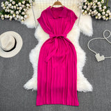 2025 Summer French Retro Temperament Polo Collar Loose Belt A-Word Knitted Dress Casual Dress