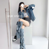 Vibe Hottie Fried Street Wash Denim Leg Set Design Strap Pile Trousers Calves Denim Shorts Cover