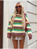 Autumn/Winter 2025 Women's Comfortable Casual Colored Round-Neck Striped Sweater Knit