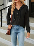 Wish Autumn And Winter New Solid Color Hooded Buttons Loose Long-Sleeved Women's Clothing