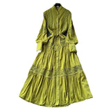 French High-End Retro Lace Splicing Pearl Single Buckle Thin Temperament Collar Lantern Sleeve Dress