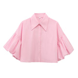 Multi-Color Short Top 2025 Spring Five-Sleeve Retro Temperament Bubble Sleeve Loose Shirt