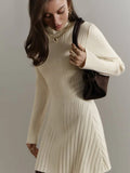 Long-Sleeved Half-Necked Dress Knitted Dress Spring 2025 Temperament Tweed A-Word Skirt