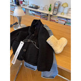 Lazy High-End Feeling Black Collar Soft Jasmine Sweater Coat Autumn And Winter New Thick Loose Knitted Shirt Top