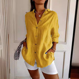 2025 New Single-Dran Buckle Folding Collar Shirt Burst Lady Solid Color Can Sleeve Top