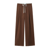 Caught Waist Wide Leg Double-Layered Leisure Trousers 2025 Spring And Summer New Women's Rope High Waist Folding Broad Leg Trousers