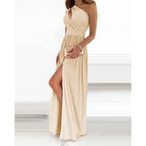 2025 New Slanted Shoulder Dress Temperament Sleeveless Sexy High-Waist Open Skirt Women's Dress