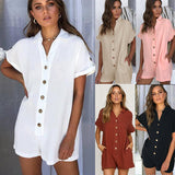 Fashion Women's Clothing 2025 Spring And Summer New Ebay Hot-Selling Collar Shirt Button-Button Jumpsuit