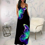 Wish New Ladies Digital Print Butterfly Sexy V-Neck Dress Suspension Dress Women's Dress