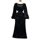 Hot Diamond Bag Hip Fish Tail Velvet Dress 2025 Autumn And Winter New Large Size Fat Mm Thin Dress 0447