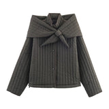 ZR Women's Clothing 2025 New Korean Version Of Susture Loose Removable Scarf Cotton Jacket Jacket
