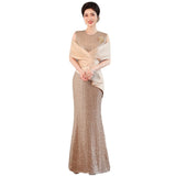 2025 New Temperament Long-Term Cash Waist Fishtail Skirt Wedding Dress Elegant Gold Squine Mother Dress