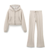 Women's Casual Sports Suit Spring Big Pocket Hooded Long Sleeve Zipper Repair Short-Sized Tidaught Rope Waist