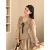 French Sweet Temperament V Neck Waist Dress Gentle Style Unique Beauty Thin A-Dress Women's Summer New