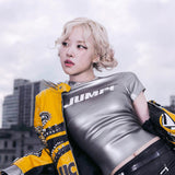 2025 Summer New Women's Clothing Blackpink Same Hot Girl Collar Letter Printing Slim Thin Top Woman