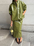 Autumn 2025 New Temperament Casual Bright Collar Jacket Jacket Skirt Suit