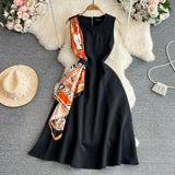 2025 Summer Ripe Style Retro Temperament Sleeveless Round Recipient Waist Thin Sleeveless A Word Dress Elegant Dress