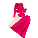 Small Fragrant Style Wears Women's Three-Piece Set Of Sleeveless Vest Metal Buckle Long-Sleeved Knitted Skirt
