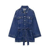 Women's Clothing 2025 Spring New Women's Waist Strap To The Waist Collar Denim Coat